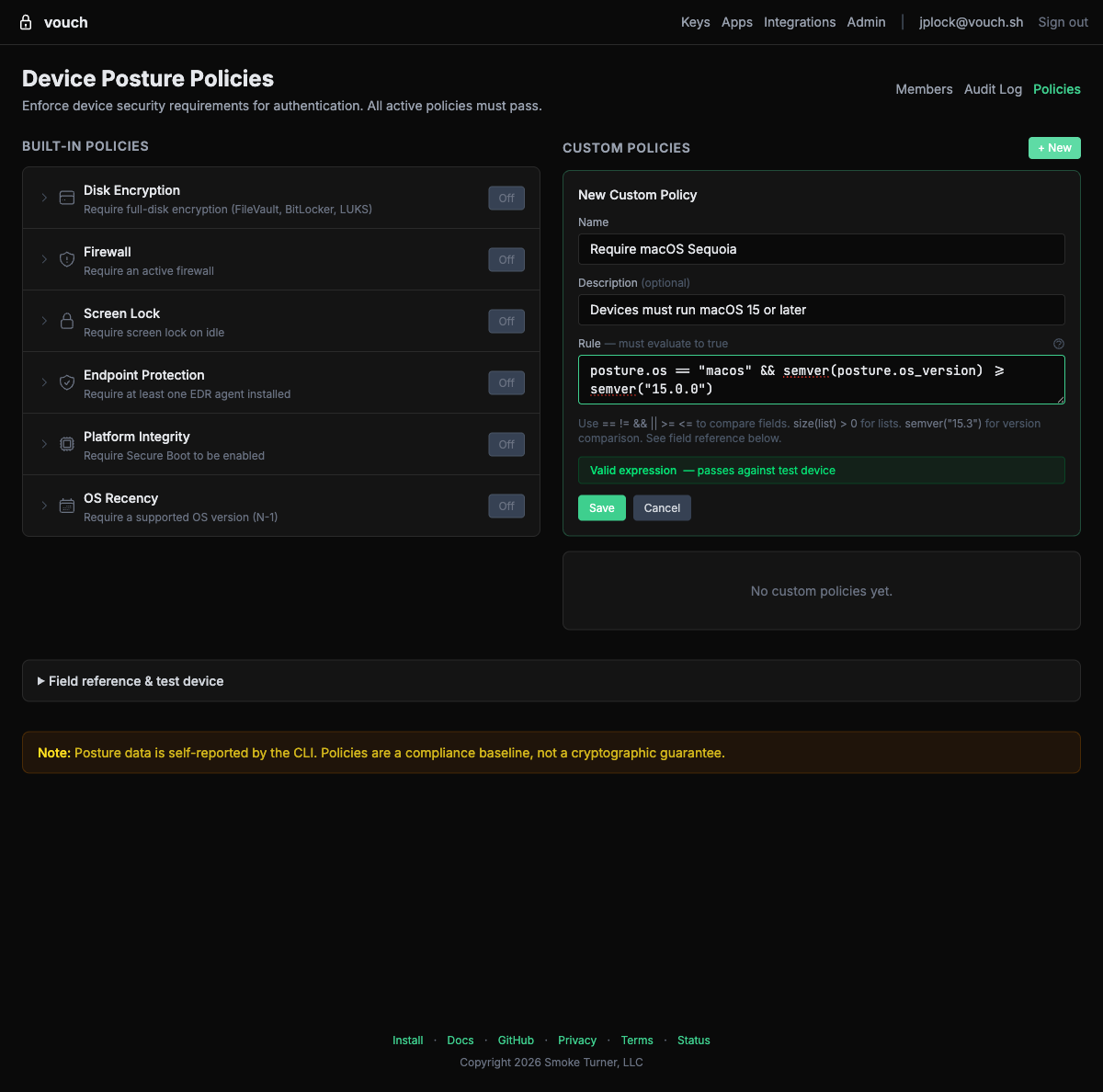 Custom policy form with a validated CEL expression